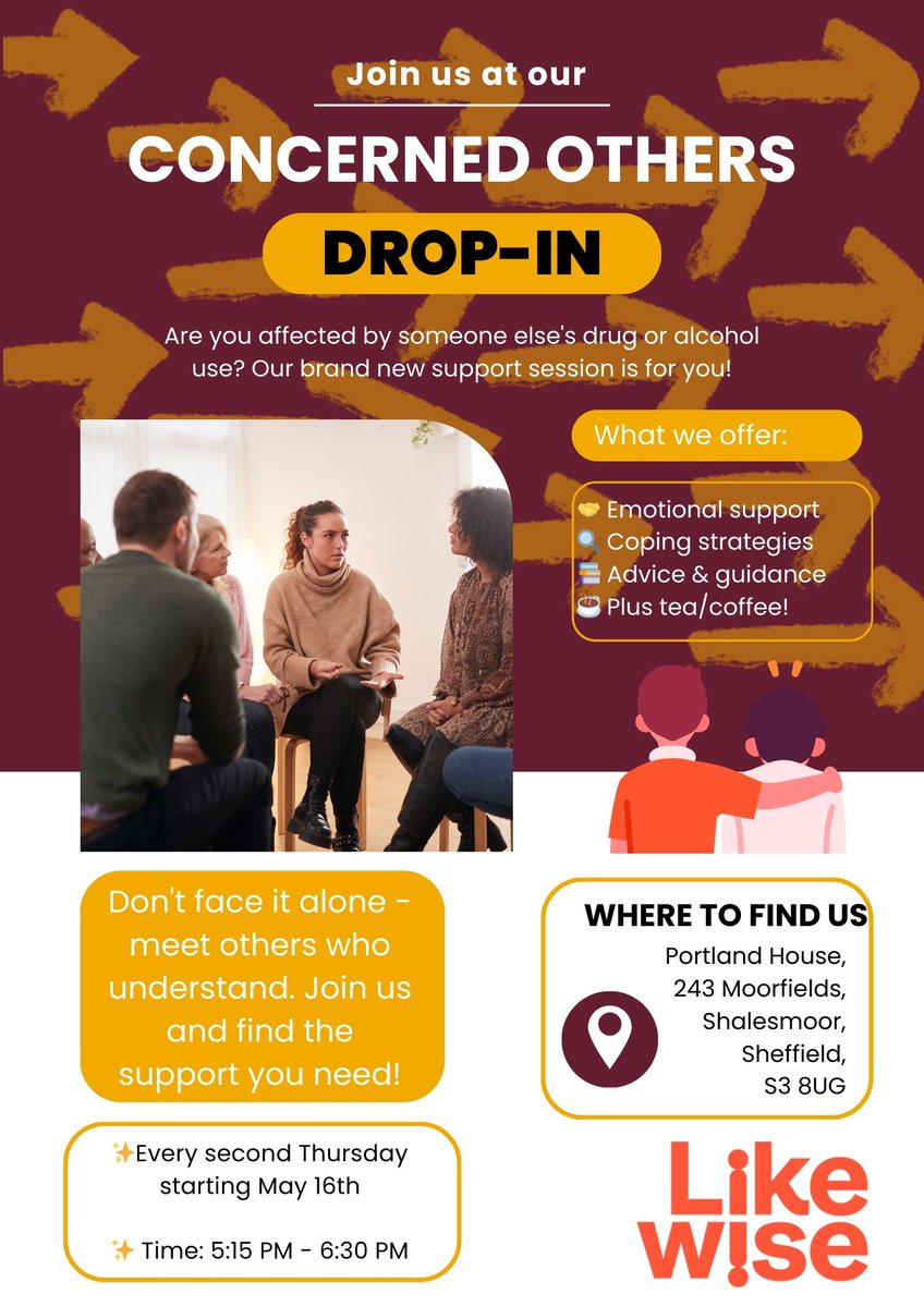 Calling all Sheffield residents!  🫶

Struggling to support a loved one with alcohol or drug use? Look no further! 🤝

Join us at 'Concerned Others' - your safe space where you're seen, heard, and supported.

#Sheffield #carers #recovery #harmreduction #southyorkshire