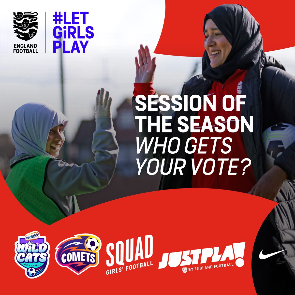 We're still on the lookout for this year's Session of the Season winners 🏆 🐱 Weetabix Wildcats ☄️ Comets 👧 Squad Girls' Football ⚽ Just Play Nominate your number 1️⃣ session now 👉 eng.football/7z1wXi Nominations close 5pm on Friday 17th May. 📆
