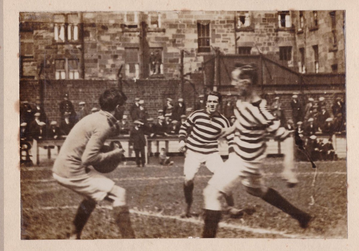 Abercorn FC at Ralston Park, now the Tesco on East Lane, which later became an Ice Rink. Some wall remains are visible. Could be Underwood Park, but the photo seems newer than the 1890s. Consulted @CairtersSMFC, what do you think?