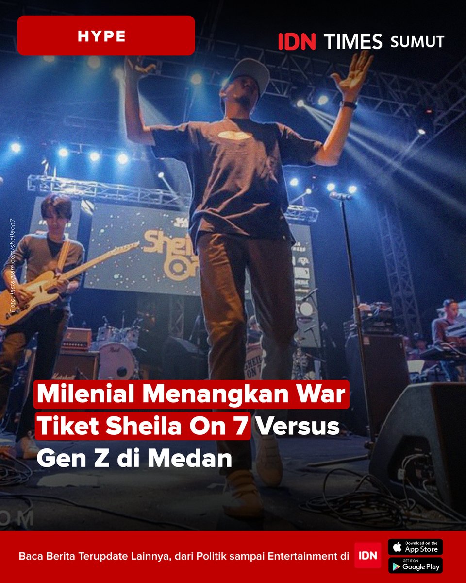 Perburuan tiket atau diistilahkan 'war' tiket Sheila On 7 menjadi pertarungan milenial (Gen Y) versus Gen Z. Soalnya Sheila On 7 ternyata bisa menjadi band lintas generasi yang dicintai tak hanya generasi 90-an tapi masa kini. #IDNTimesSumut sumut.idntimes.com/hype/entertain…