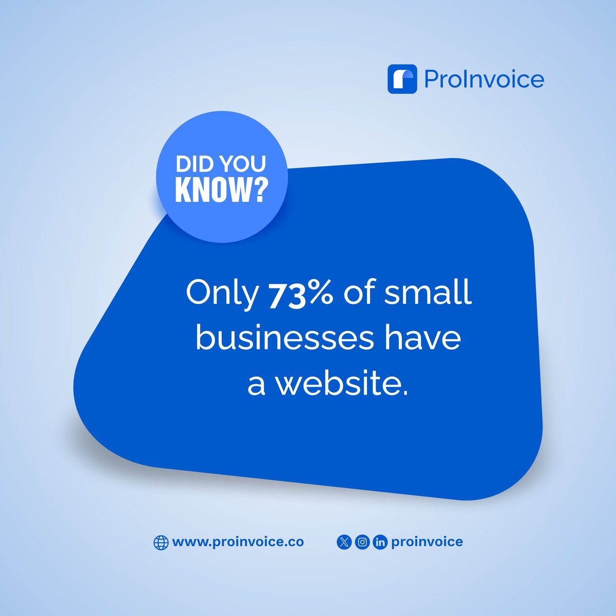 Boost your business's professional image with ProInvoice – the perfect solution for seamless invoicing. Let your online presence shine, even if you're among the 27% without a website! 

#Professional #ProInvoice #SmallBusiness #growwithproinvoice  #businessgrowth #InvoiceData