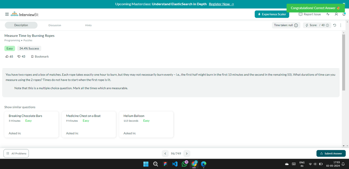 I have completed #Day121🥳 of #365DaysofCode Challenge with
@scaler_official

Today's Problem -Measure Time by Burning Ropes interviewbit.com/problems/Measu… link :-discord.gg/scaler-by-inte………………… #scalerdiscord #365DaysofCode #scaler