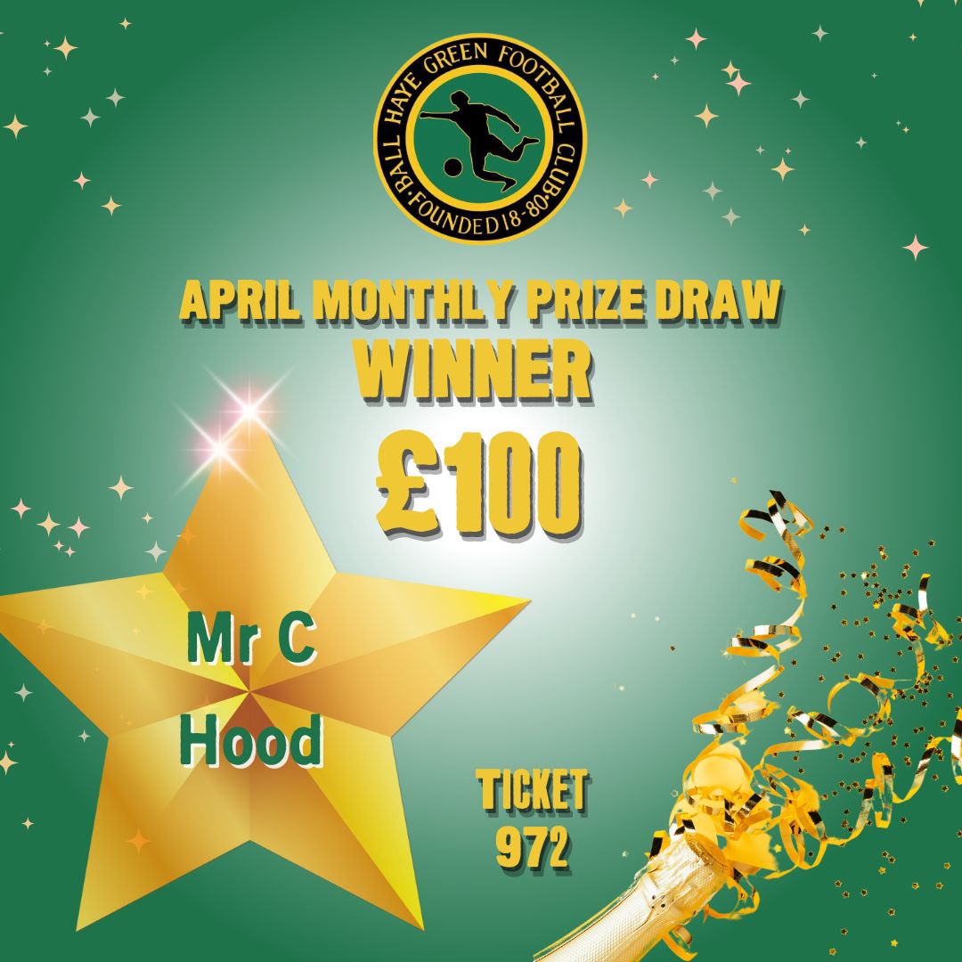 Congratulations to Mr C Hood (Ticket 972) on winning £100 on our April prize draw 🎉

Want to be in with a chance to win in our February draw just drop us a message 📱 

💚Just £5 a ticket 💚

#ballhayegreenfc #bhgfc #greenarmy #staffsfa #staffsfootball #bhg #prizedraw