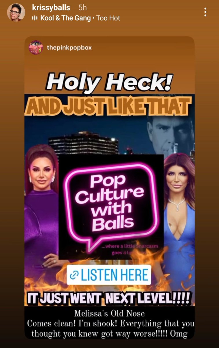 Listen to how deep this interview is on @KrissyBalls Apple Podcast with @MelissasOldNose The Tea is Hot with Dark stories! You will be clutching your pearls and questioning everything about your favorite cast members. #RHONJ #TeresaGiudice #JenniferAydin