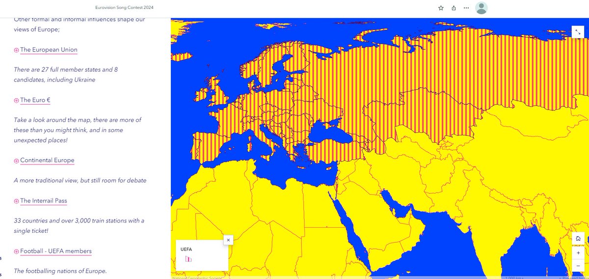 Back again with some #RetinaBurningCartography! I have made some edits to the #Eurovision2024 StoryMap for everyone who finds themselves saying 'I didn't know that country was in Europe?!' It probably depends on how you define Europe! storymaps.arcgis.com/stories/daa931…