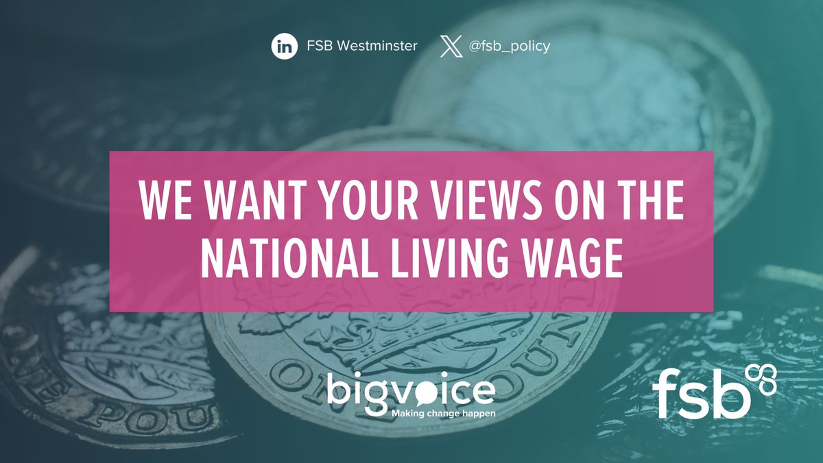 Are you self-employed or a small business owner? Then we want your thoughts on the National Living Wage 👷🏼👨🏾‍🔬 📧 If you're an FSB member, check your emails for your unique survey link, or click the link below to help drive policy change. 🔗fsbbigvoice.co.uk/NLW2024