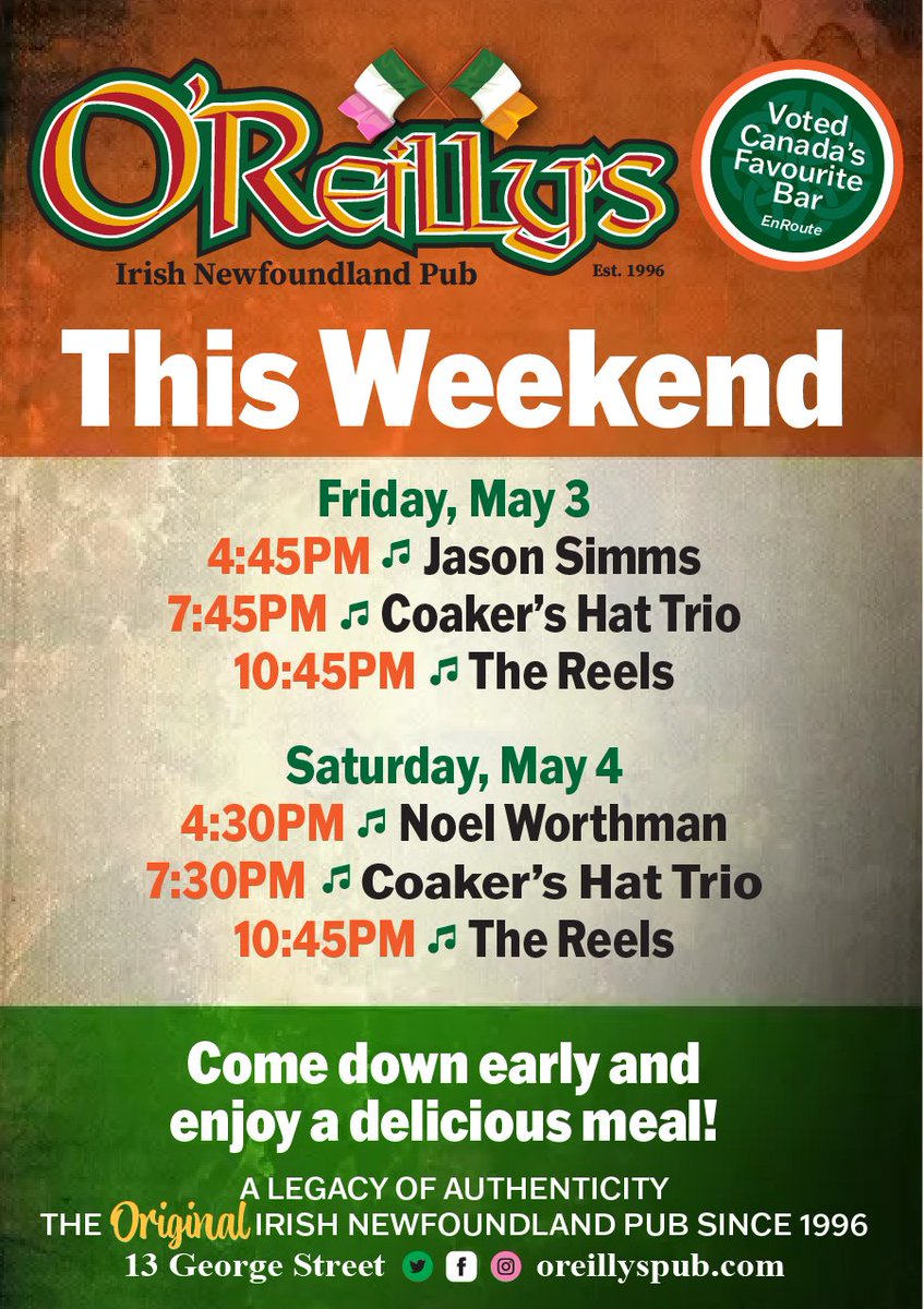 🎉 Get a head start and plan the weekend at O'Reilly's! Here is our lineup for Friday and Saturday! 
#WeekendPlans #LiveMusic #Nightlife #OReillys