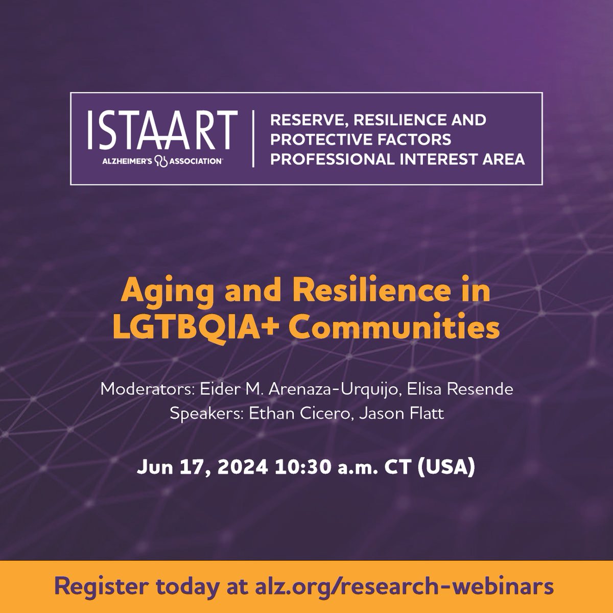 Don't miss this important webinar featuring speakers @JasonDFlatt and @cicero_ethan delving into the crucial topic of Aging, #Alzheimer and #Resilience within LGBTQIA+ communities. Hosted by @ReservePIA @DesignDataPIA