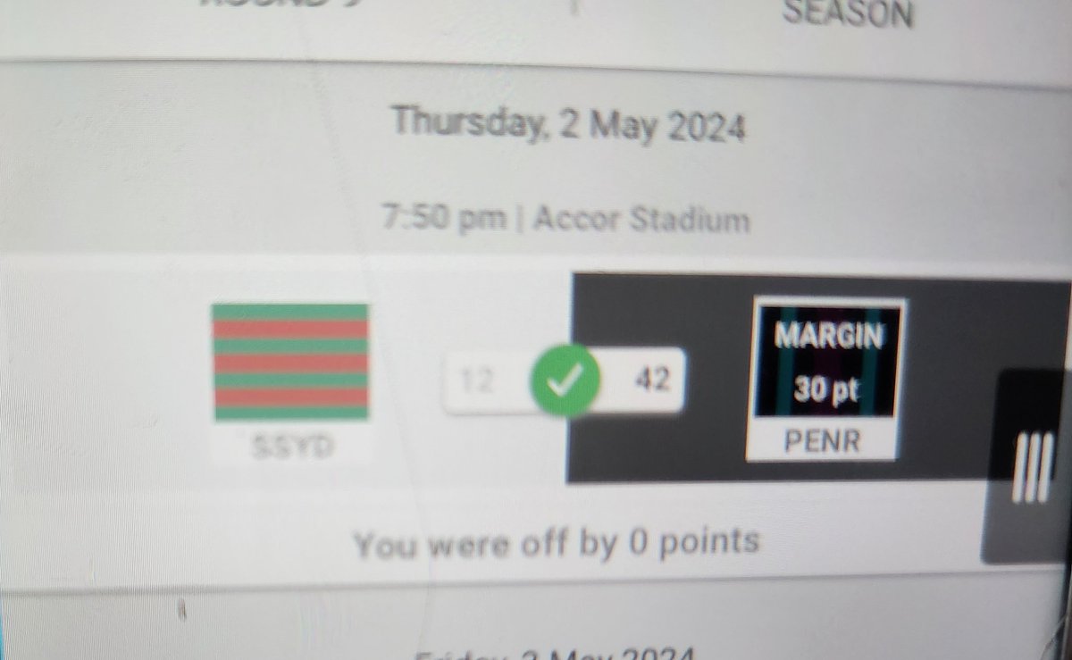 My 11 yr old daughter picked exact margin in the NRL tipping comp