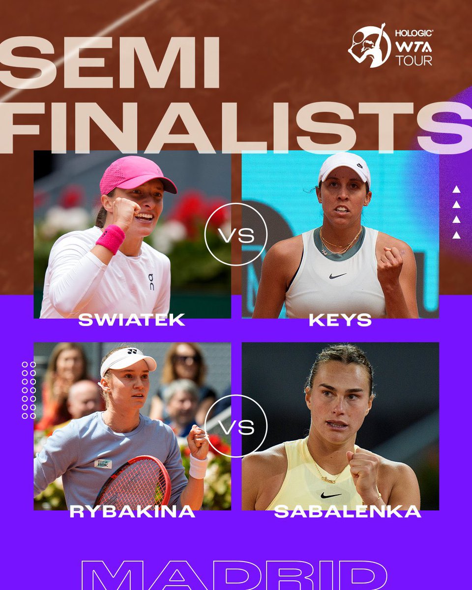 Günün Programı | 🗓️2 Mayıs 🏅WTA 1000 🟠#MMOpen              📍Madrid, İspanya 🔀Yarı Final 📺Yayın Hakkı: Bein Sports 🕒17.00⤵️ 🎾Swiatek - Keys 🕒22.30⤵️ 🎾Rybakina - Sabalenka