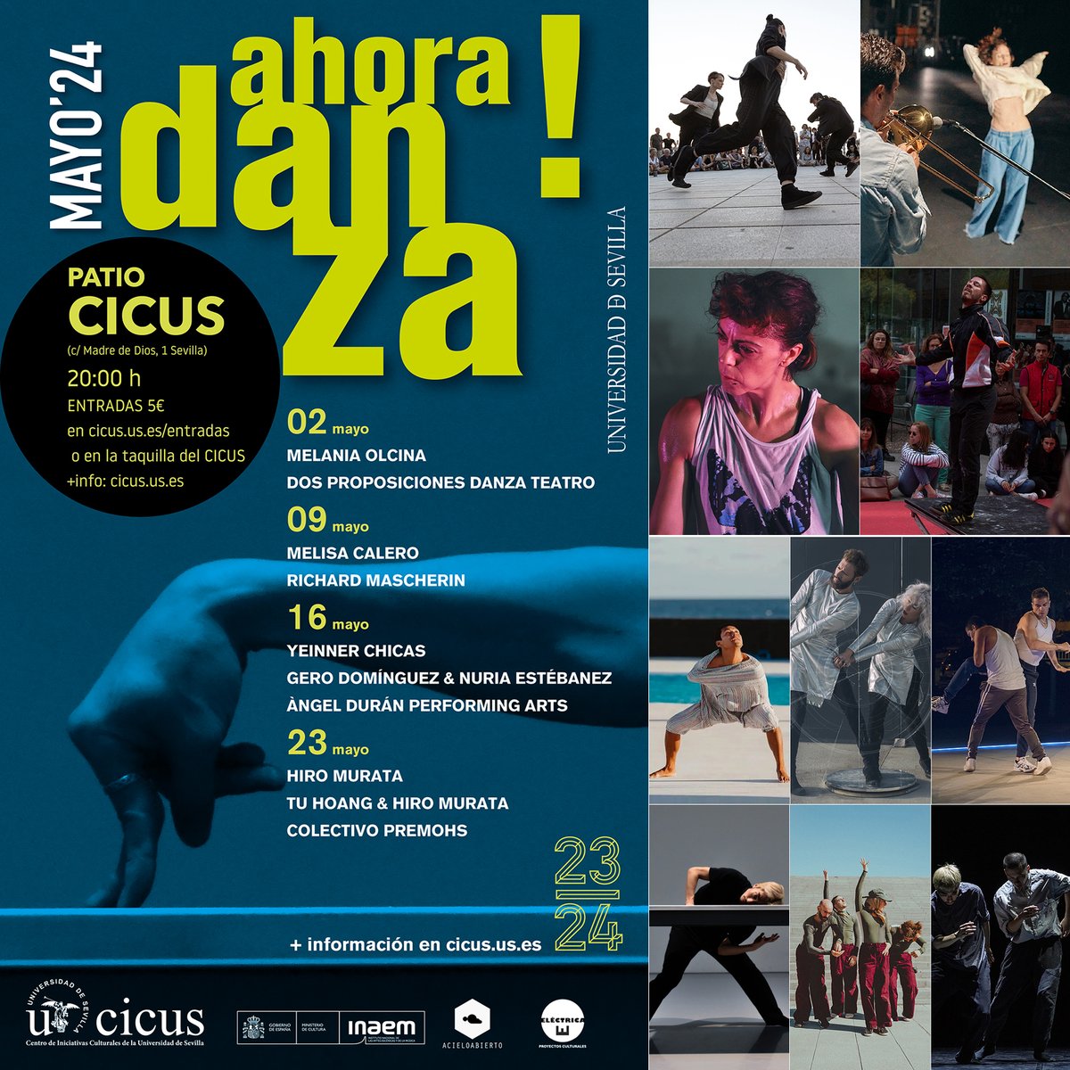 🆕 Este jueves 2 de mayo arranca la edición de 2024 de #AhoraDanza que este año nos permitirá disfrutar en el patio de #CICUS @unisevilla 😊 de espectáculos de diez compañías nacionales e internacionales. ℹ️ cicus.us.es/ahoradanza2024/