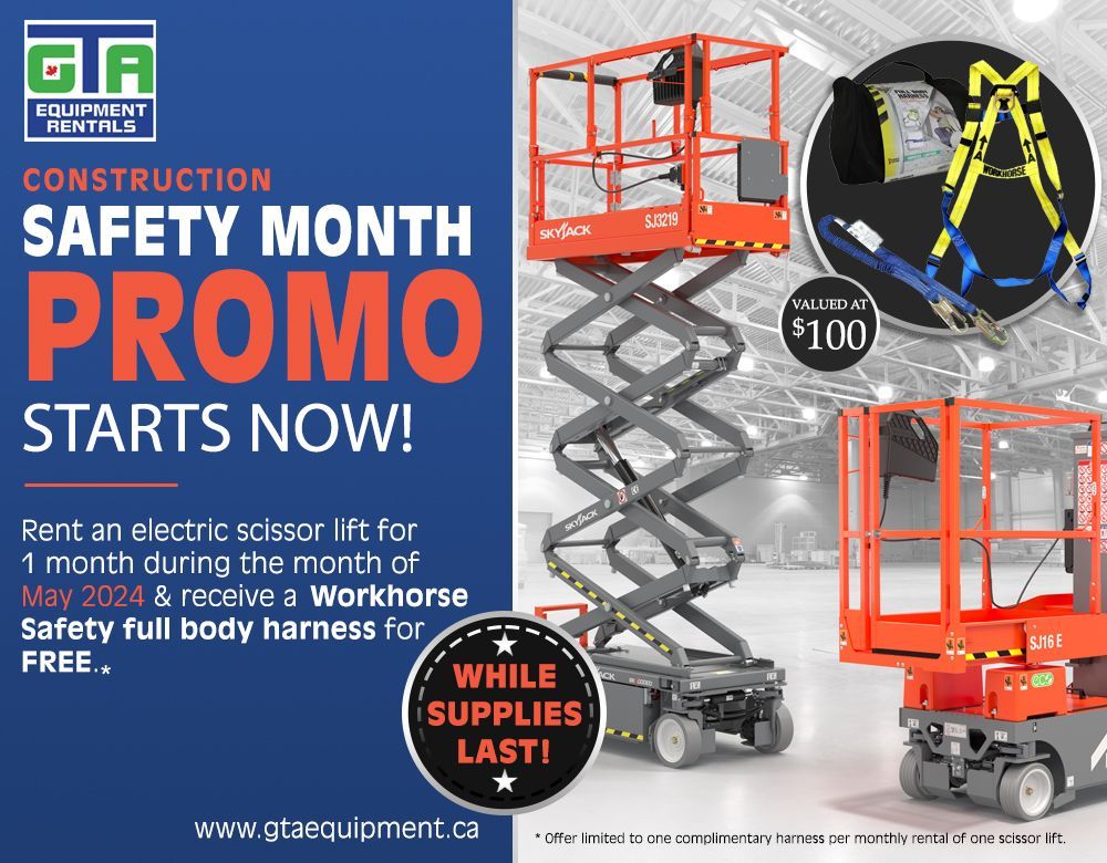 May Promo: FREE safety harness (valued at $100) included with every monthly electric scissor lift rental! While supplies last. Support workplace safety! 🦺
.
.
.
#constructionsafety #heavyequipmentlife #safetymatters #safetygear #scissorlift #scissorlifts #liftequipment