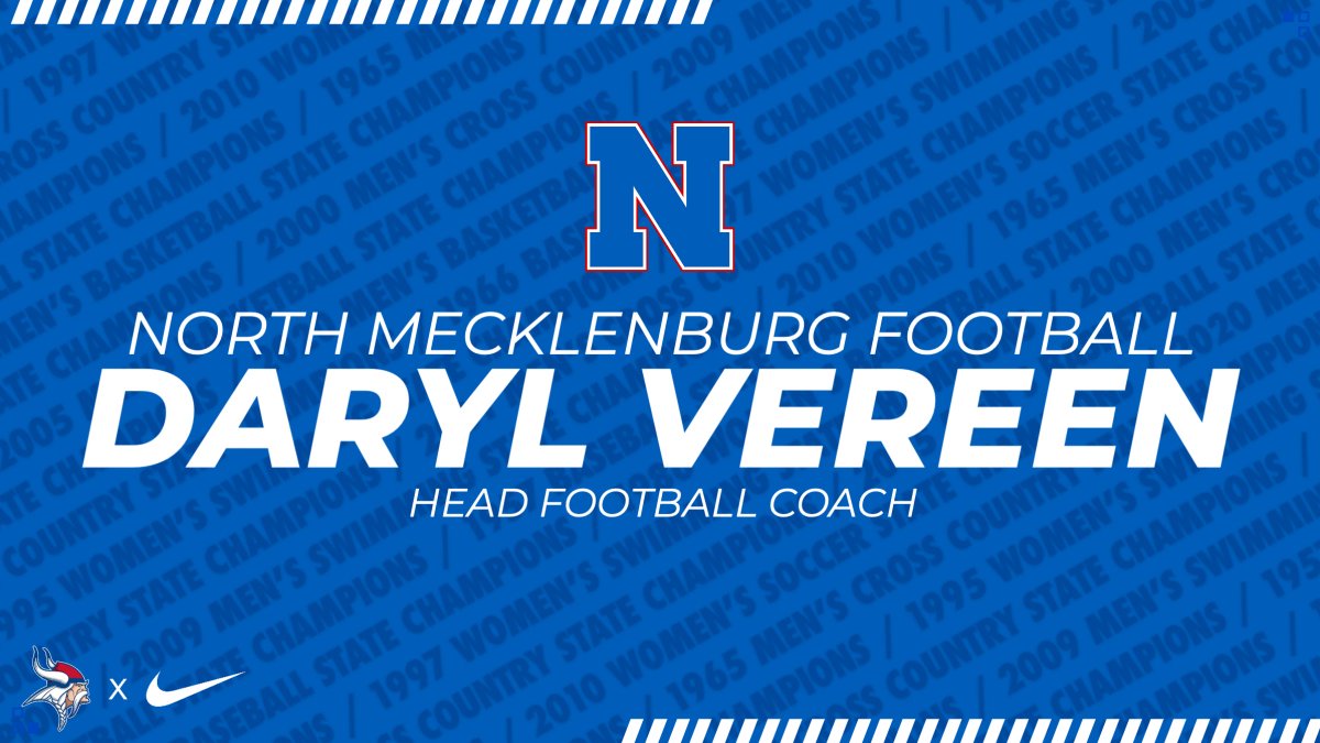 🔵⚪️🔴 HEAD FOOTBALL COACH - Congratulations to Daryl Vereen for being named the Head Football Coach. Coach Vereen graduated from North Meck in 2007. He then played football in the SEC at Tennessee. He's a true VIKING 4 LIFE! #WeAreNorth #Viking4Life #Family #Tradition