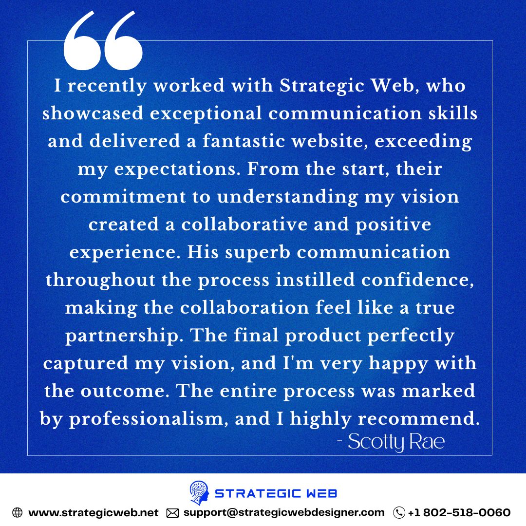 Celebrating our clients' success stories!

Discover what one of our valued clients had to say about their experience with our web design services. 

#ClientTestimonial #WebDesign #CustomerExperience #stratigicweb