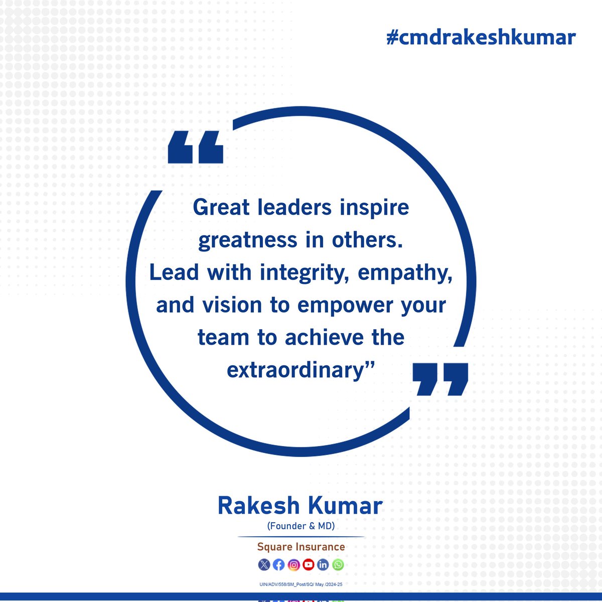 its_rakeshkumar's tweet photo. Great leaders inspire greatness in others. Lead with integrity, empathy, and vision to empower your team to achieve the extraordinary”
.
.
.
.
.
#squareinsurance #jaipur #leader #emathy #vision #cmdrakeshkumar https://t.co/IsSkgwsAS1