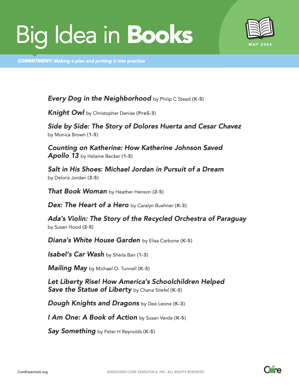 May's value word is #COMMITMENT: making a plan and putting it into practice. Here is a list of books, available at most local libraries, that all talk about this value with cool stories that kids will enjoy. Commit to finding a couple of titles and read along!