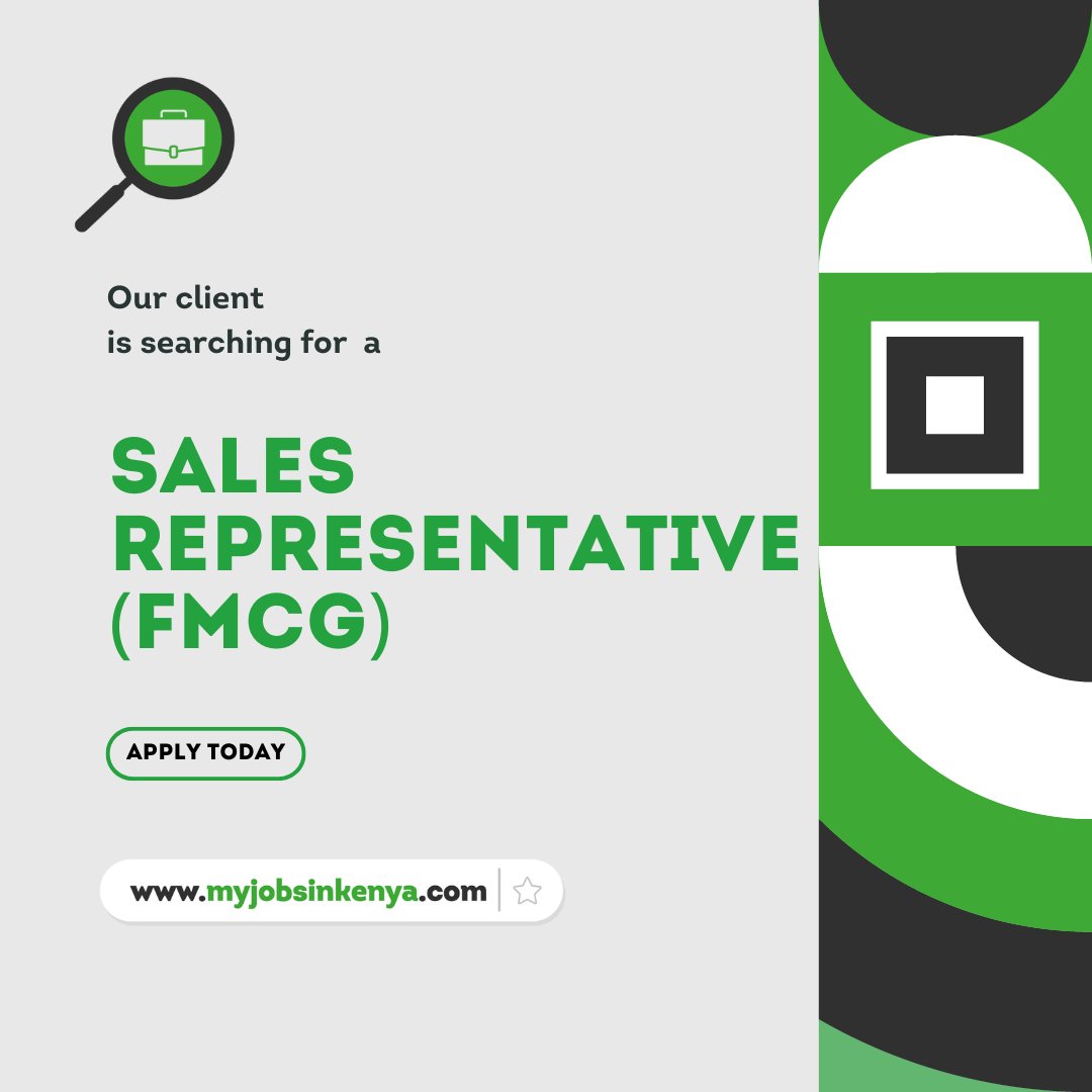 Our client, in the FMCG industry, is looking to hire a Sales Representative (FMCG) Visit myjobsinkenya.com or click on the link to apply lnkd.in/dahY7wq8 #job #jobs #jobsearch #jobsinkenya #jobsearching #jobseekers #jobseeker #jobseeking