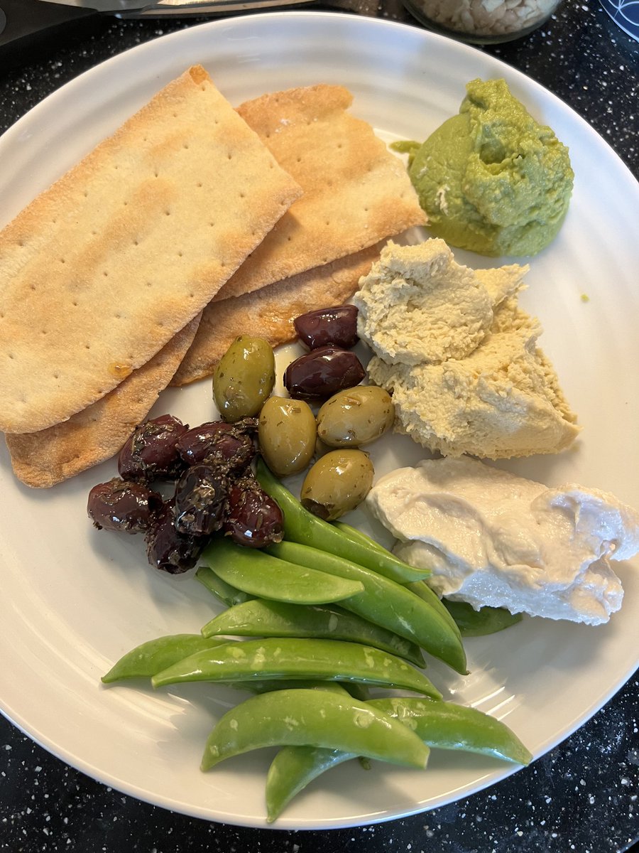 Farmshop dips and bits for lunch. Yum