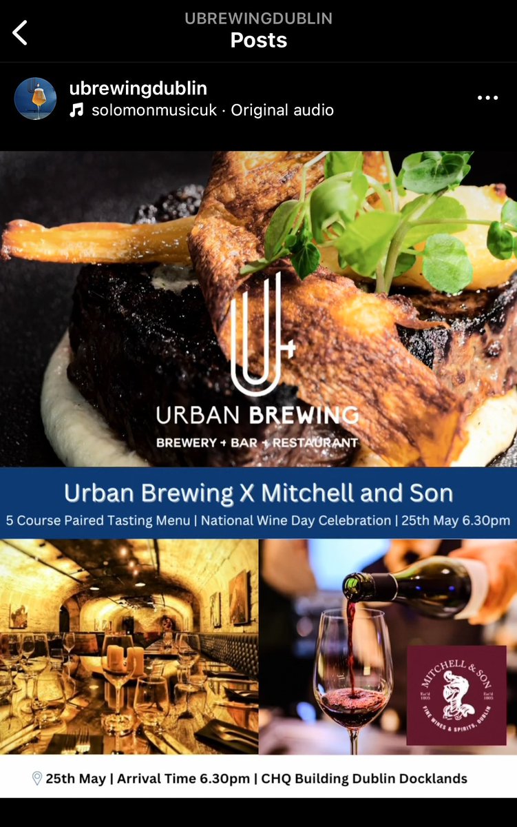 Competition Time, win two tickets to our National Wine Day celebration✨🤍 Urban Brewing X Mitchell & Son | 5 Course Paired Tasting Menu🍷Saturday May 25th at 6.30pm One of our favourite days of the year is fast approaching #nationalwineday and we’ve collaborated with one of