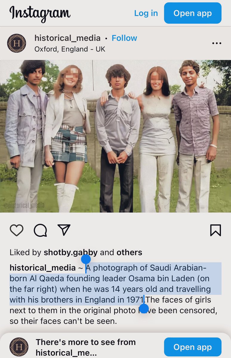 @Hqkaya عکس برای ۱۹۷۱ هست، وقتی بن‌لادن ۱۴ سالش بوده و اصلا دانشجو نبوده و در حال مسافرت با خانواده‌ش بوده. خانواده‌ای که شریک تجاری خانواده بوش بوده و هست در نتیجه یروز یه برانداز زر نزد مرد