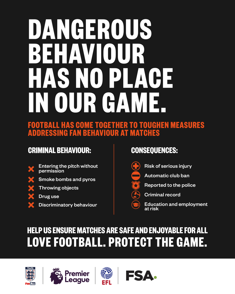 𝐋𝐨𝐯𝐞 𝐟𝐨𝐨𝐭𝐛𝐚𝐥𝐥. 𝐏𝐫𝐨𝐭𝐞𝐜𝐭 𝐭𝐡𝐞 𝐠𝐚𝐦𝐞. 🫶 Remember, dangerous behaviour has no place in our game. Please make sure you play your part in making sure football is safe and enjoyable for all. 💙🤍