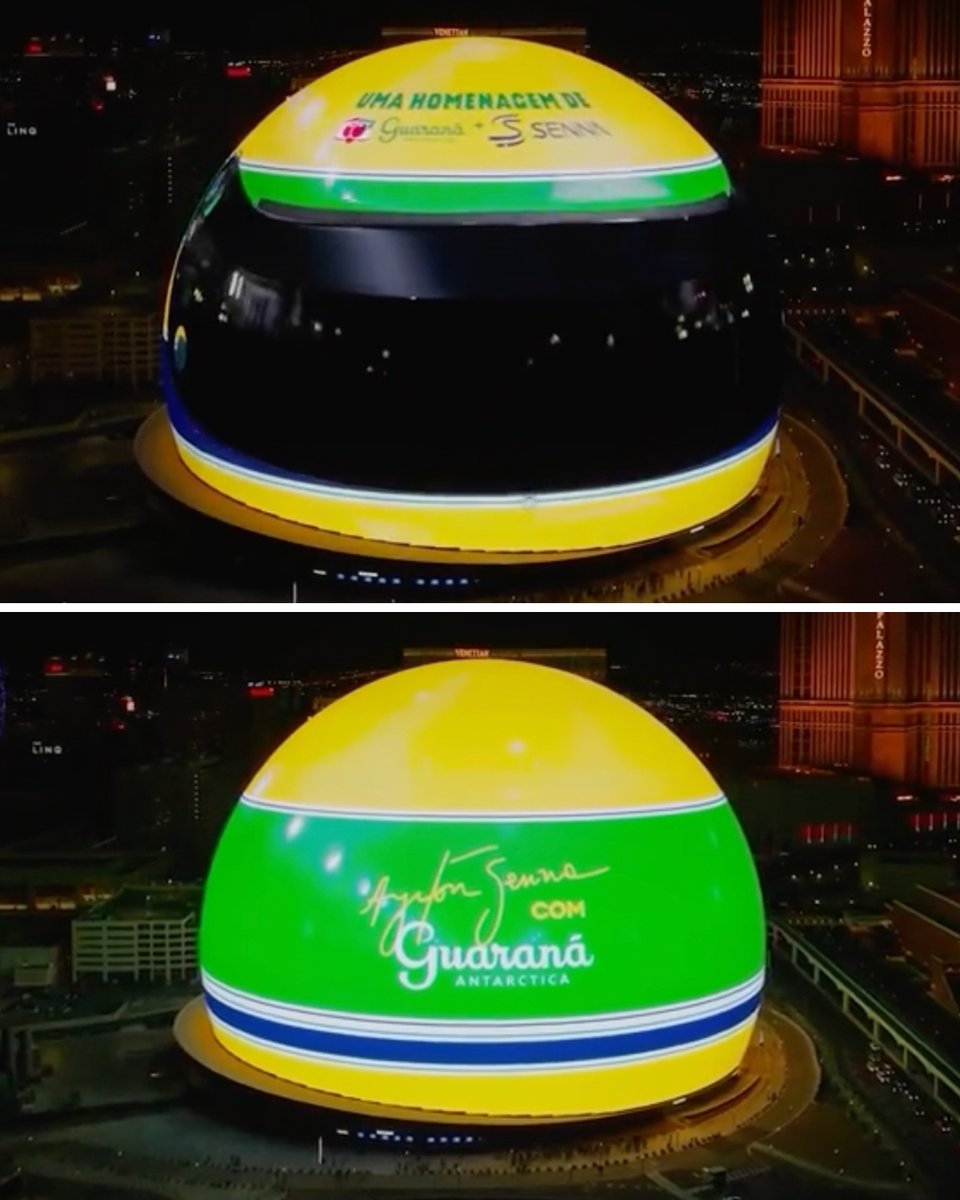 The Las Vegas Sphere projected Ayrton Senna's iconic helmet on the 30th anniversary of his passing 💛