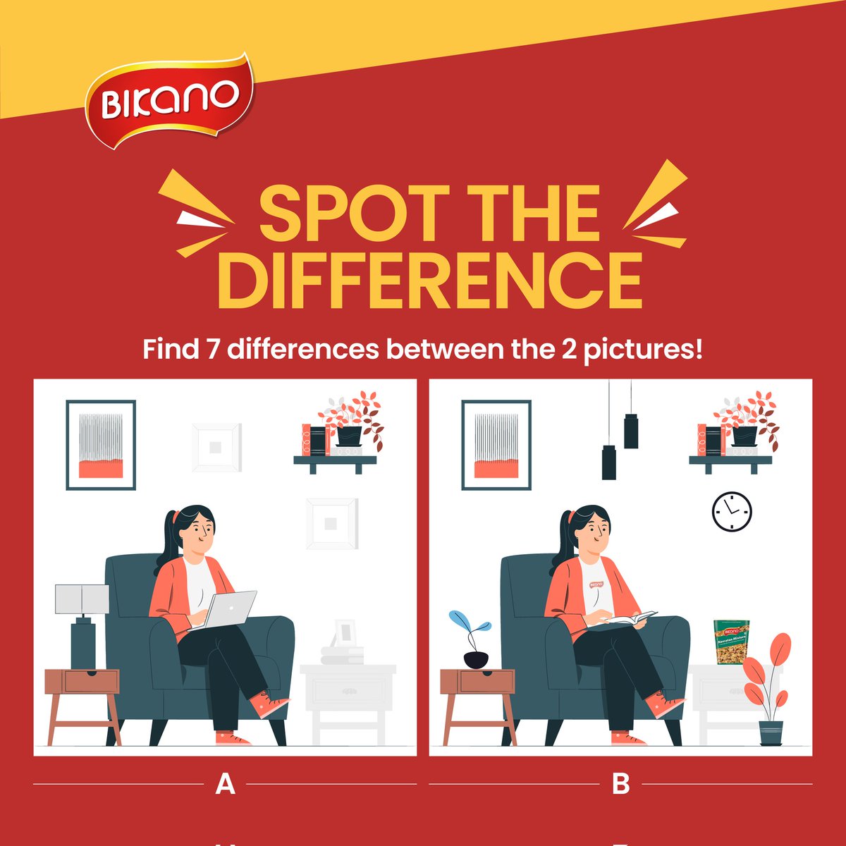 Suna hai, tussi bade sharp ho ji. Spot 7 differences between these two pics, and discover what makes all the difference. #spotthedifference #puzzle #difference #mindgame #bhujia #aloobhujia #namkeen #snacks #snacklovers #bikano #BarsonSeBikano