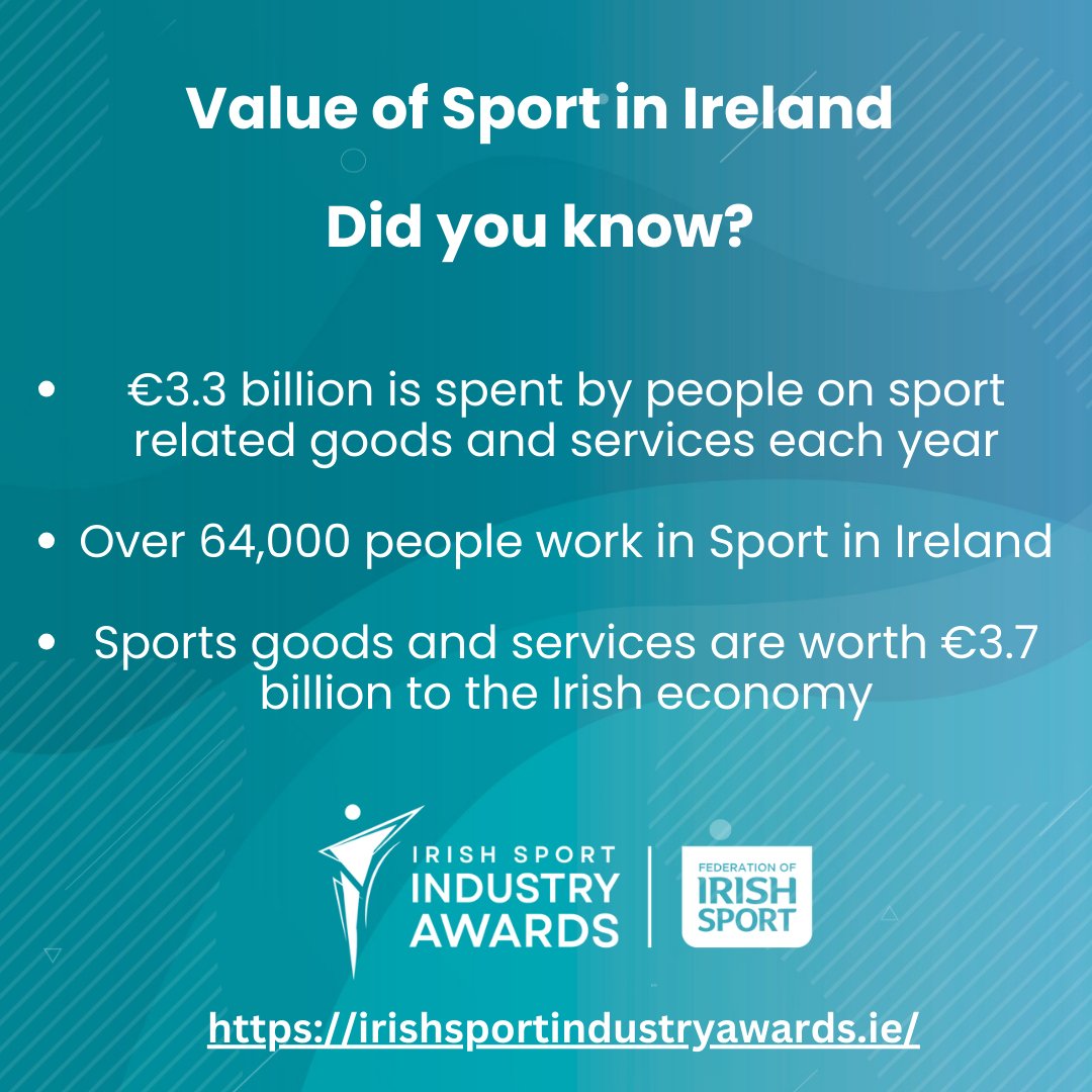 We can't wait to celebrate the Irish Sports Industry Awards this month🏅 Did you know the value of Sport in Ireland👇 #SportMatters