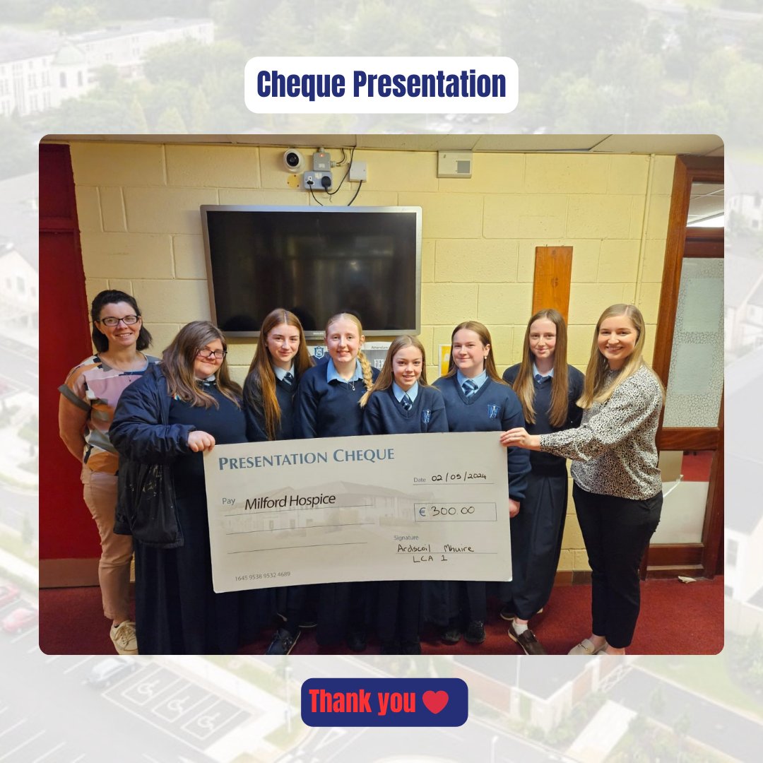 Well done to the LCA Ladies of Ardscoil Mhuire Corbally on raising such great funds from their recent enterprise project. A big thank you to their teacher and the ladies for their support and well done on their project.
