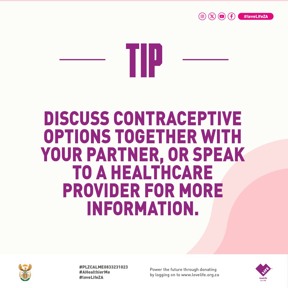 It’s all about having the right knowledge and resources to make informed choices about our bodies and lives! 🗨️ Here's a myth, fact, and tip related to Contraceptives. 💯✅ What’s one myth you’ve heard about sexual health that you’d like us to bust? 💭 #loveLifeZA #AHealthierMe