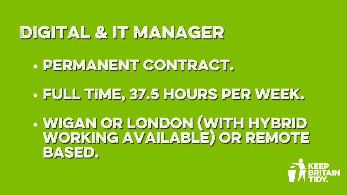 We are searching for a permanent Digital & IT Manager.

This vacancy closes on Monday 20 May.

Find out more:
keepbritaintidy.org/digital-it-man…