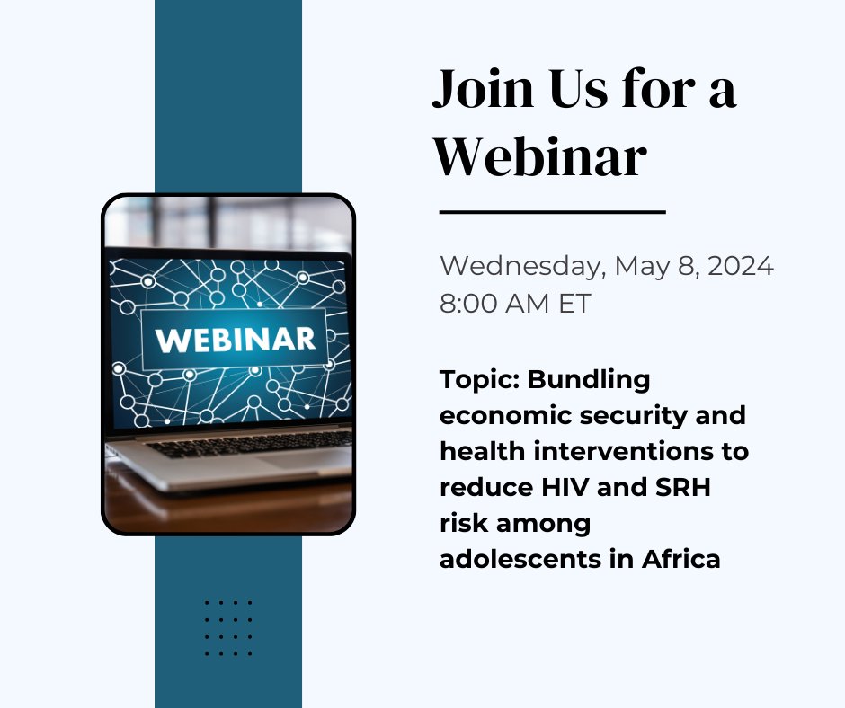 Join us for a webinar where PRESTO researchers and UNICEF & int'l experts will present findings from a systematic review on using cash plus or bundled interventions to reduce HIV risk among adolescents in Africa @unicef_aids @UNICEFSocPolicy REGISTER: tinyurl.com/4mpbnb44