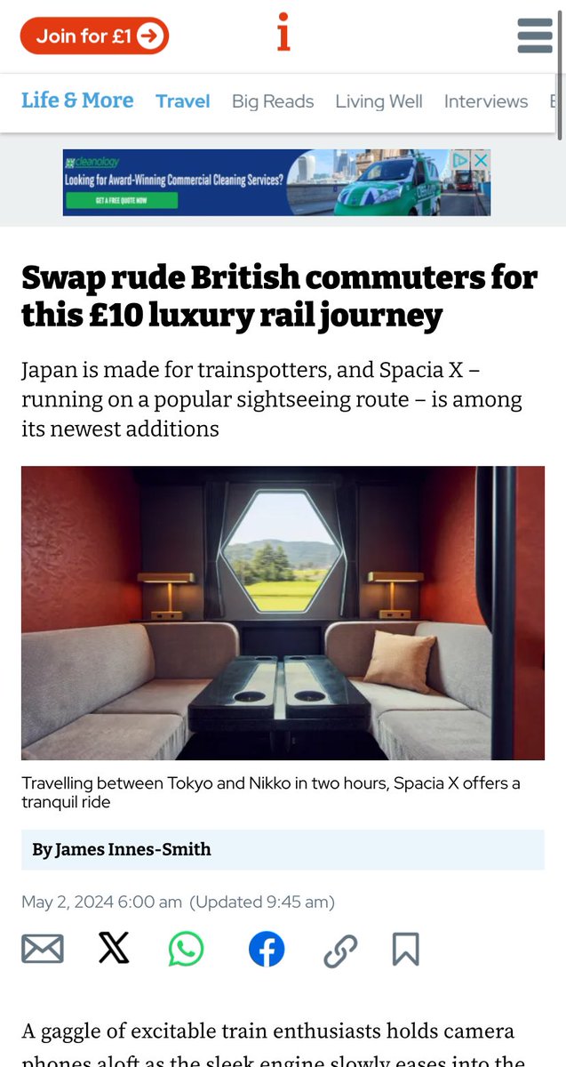 Read my latest travel piece in the I Paper on Japan’s stylish new rolling stock out of Tokyo. @theipaper shorturl.at/fpSVW #trains #Japan @TobuRailway_JP @JPNStation #travelwriter #japantrains #bullettrain #spaciax #traintravel #trainspotters #railway