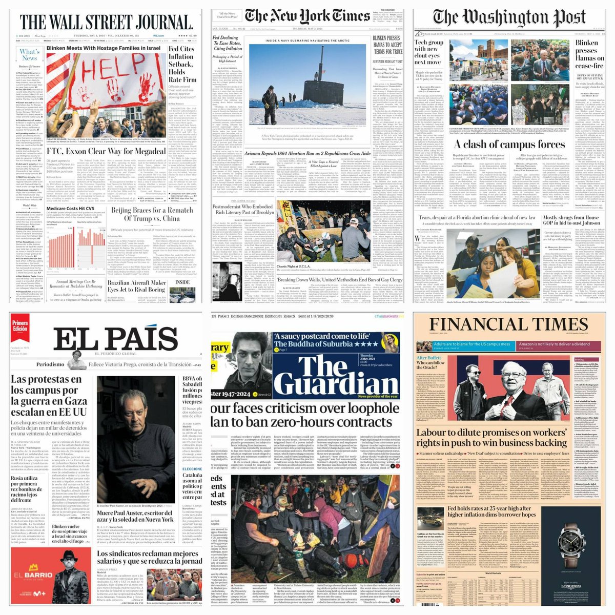 Periódicos en el mundo... #TheWallstreetJournal #Thenewyorktimes #Thewashingtonpost #TheGuardian #ElPaís #Financialtimes #news #newspaper #may2