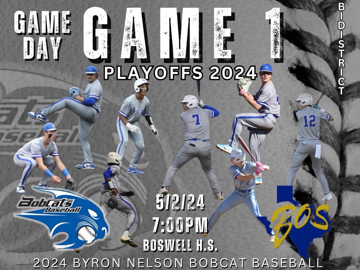 GAME DAY BABY!!! Get out to Boswell and support your Bobcats. Let’s pack the house! Be up at the Byron Nelson baseball field at 4:30 for the clap out!!! LET’S GO BOBCATS!!! @BNHS_SRO @BnhsHardball @ByronNelsonHigh @PG_NTX @PBR_Texas @FiveToolTexas