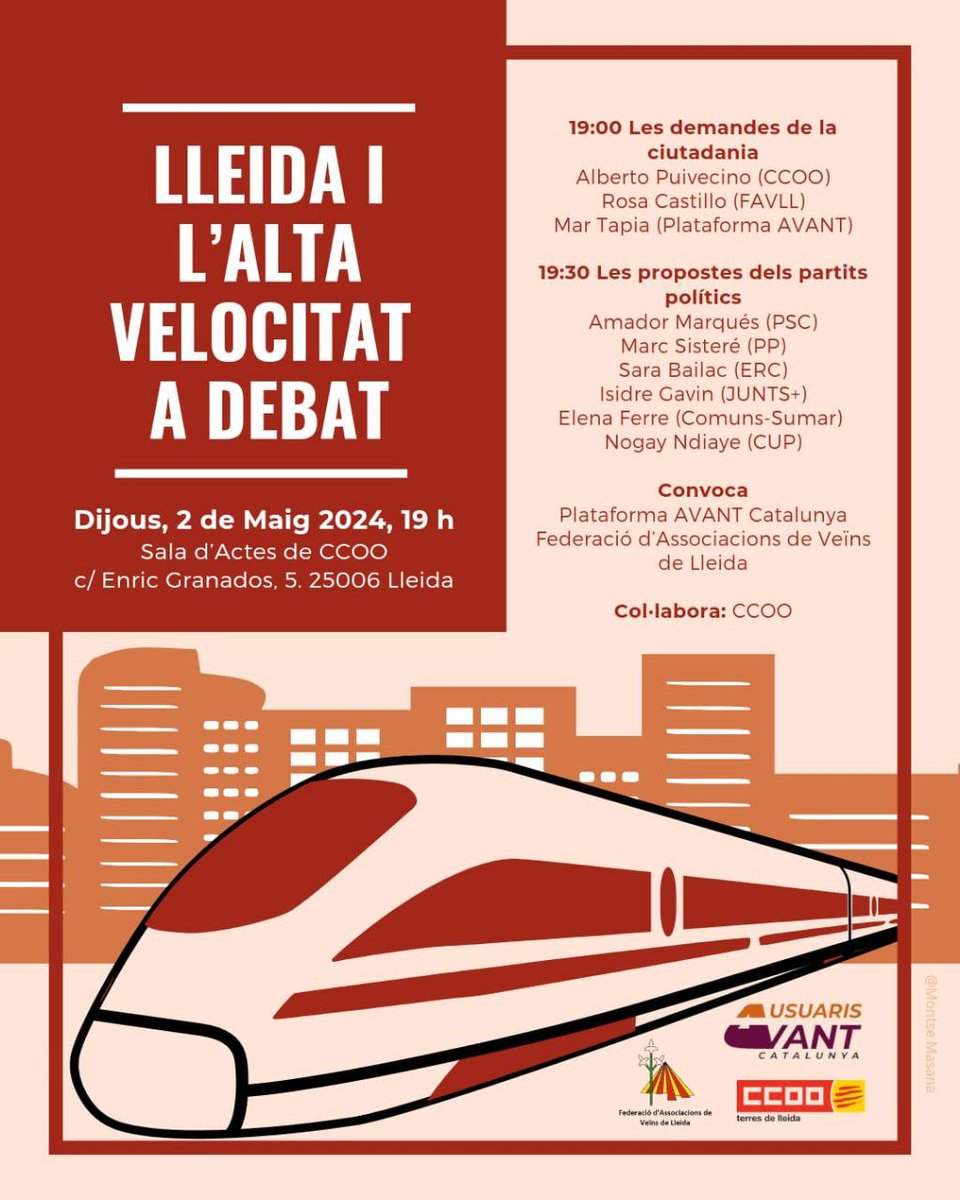 📢Avui l'@elenaferretoldr participarà en el debat per un transport públic de qualitat Perquè la Catalunya, però sobretot, la Lleida que ve ha de dotar d'una xarxa de transport públic i millora a les Terres de Lleida i Pirineu👏 🗣️No us perdeu les propostes de la candidata