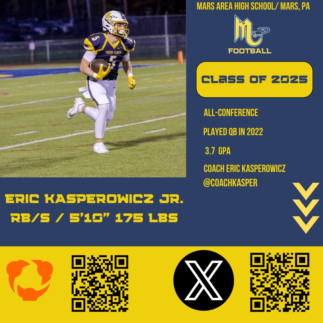 MarsHSFootball's tweet image. All Eyes on the Class of 2025  (Part 1 of 2)
QB @LukeGoodworth9
RB/ S @EricKasperowicz 
RB/ S/ K @Mason_chil 
OL/ DL @Jameson_Astarb

#MarsMade #WT2 👽🏈💪

👀👇