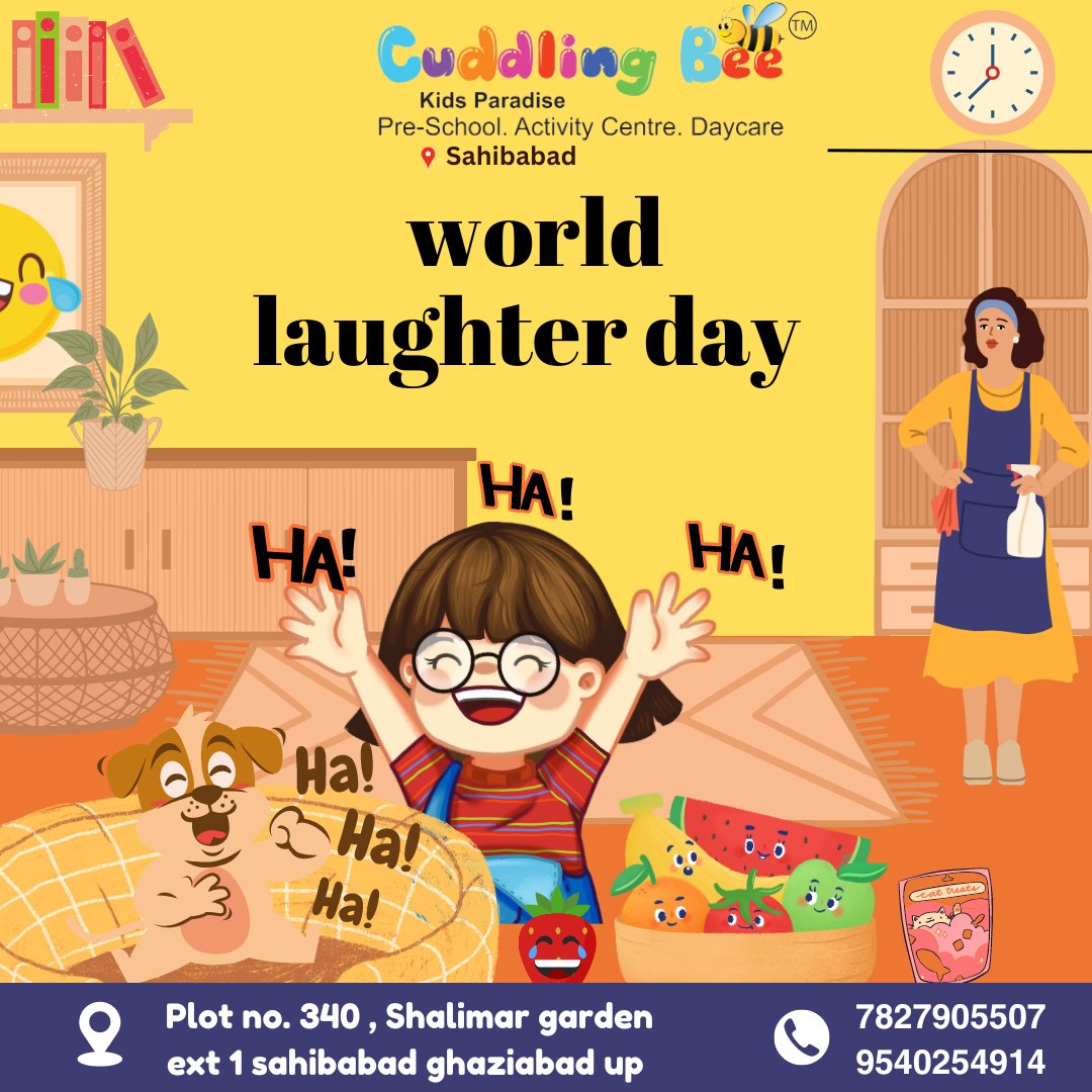 Let's celebrate the universal language of laughter on World Laughter Day! 😄 
.
📞 Call us at   7827905507/ 9540254914
📍 Location: Plot no. 340, Shalimar Garden ext 1 Sahibabad Ghaziabad up

#PreschoolWisdom #playschool #cuddlingbee #preschool #WorldLaughterDay