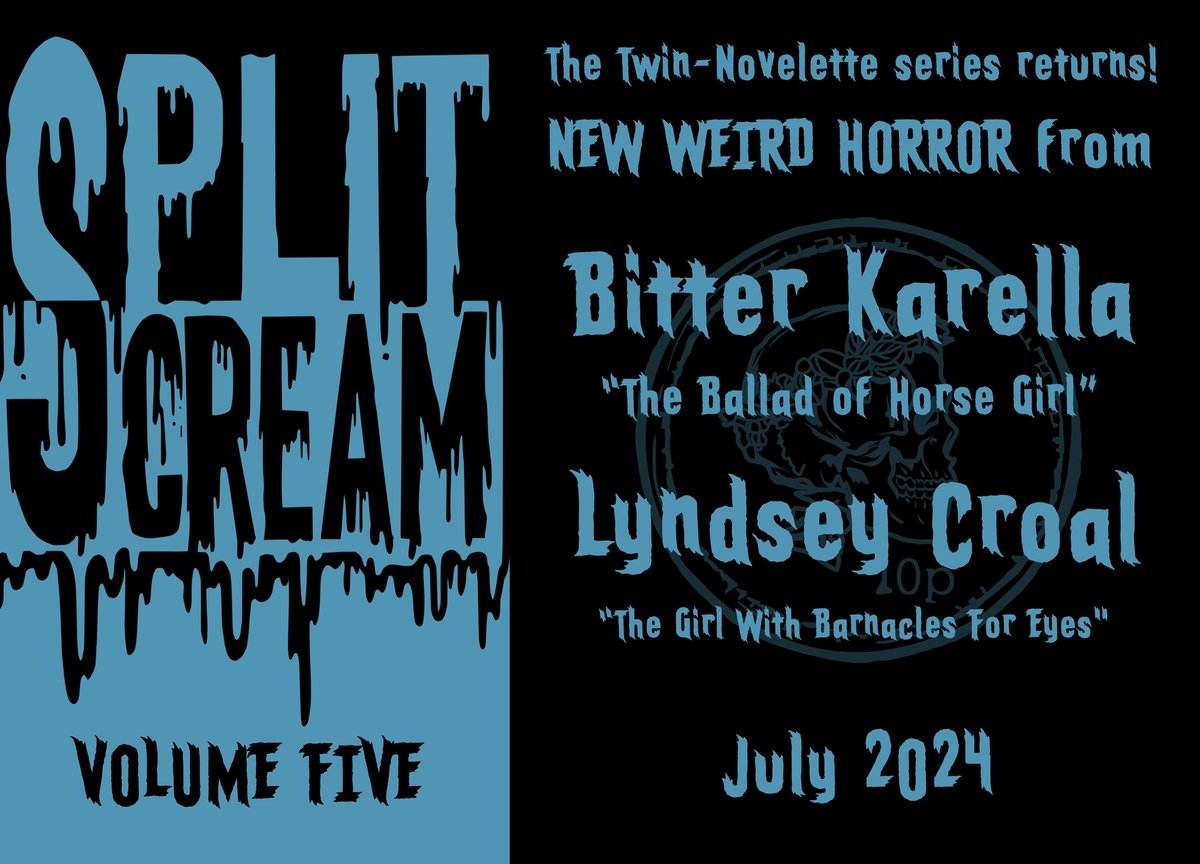 Here are the blurbs for @TenebrousPress's next Split Scream edited by @AlexEbenstein! I really enjoyed writing this coastal horror tale, and so excited to see it published, and twinned with @bitterkarella's novelette! Out July 23rd, pre-order now! 🌊✨️🖤 store.tenebrouspress.com