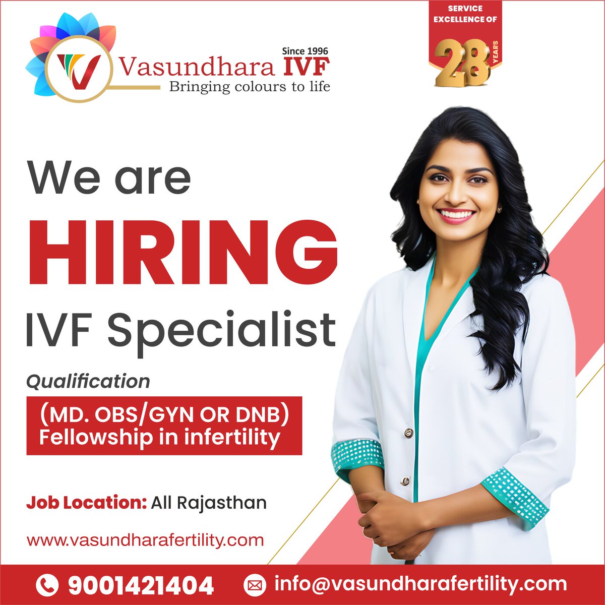 We're Hiring!
IVF Specialist
(MD. OBS/GYN OR DNB) Fellowship in infertility 

Share your CV at info@vasundharafertility.com
#wearehiring #jobopportunities #jobopenings #nowhiring #gynecologist 
#infertilityspecialist #embryologist #ivfspecialist #ivfcentre