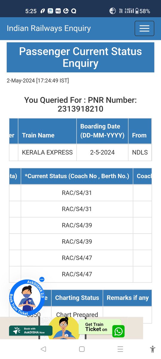 #RailMadad #railway No seat clear but taking TT huage money's to clear ticket 

I am waiting to confirm my ticket 
Father age 71 & mother age 69 
Need help urgent