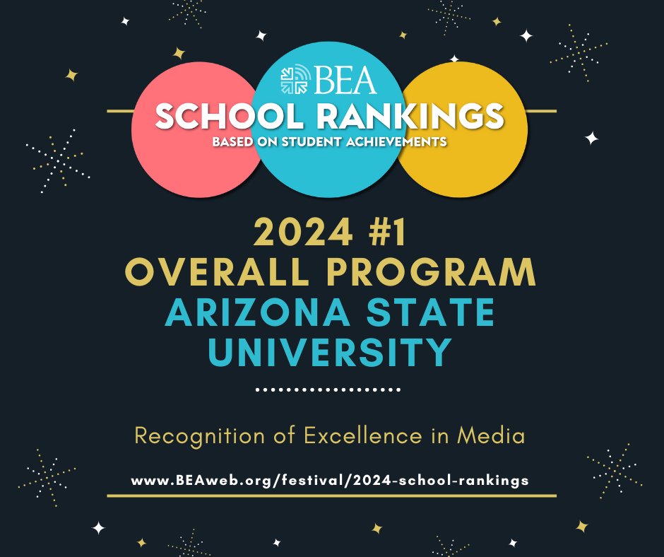 We congratulate @asu on their #1 Overall Program ranking in BEA’s 2024 rankings of schools based on the creative achievement of their students. The rankings are founded on the results from the #BEAFestival. beaweb.org/festival/2024-…