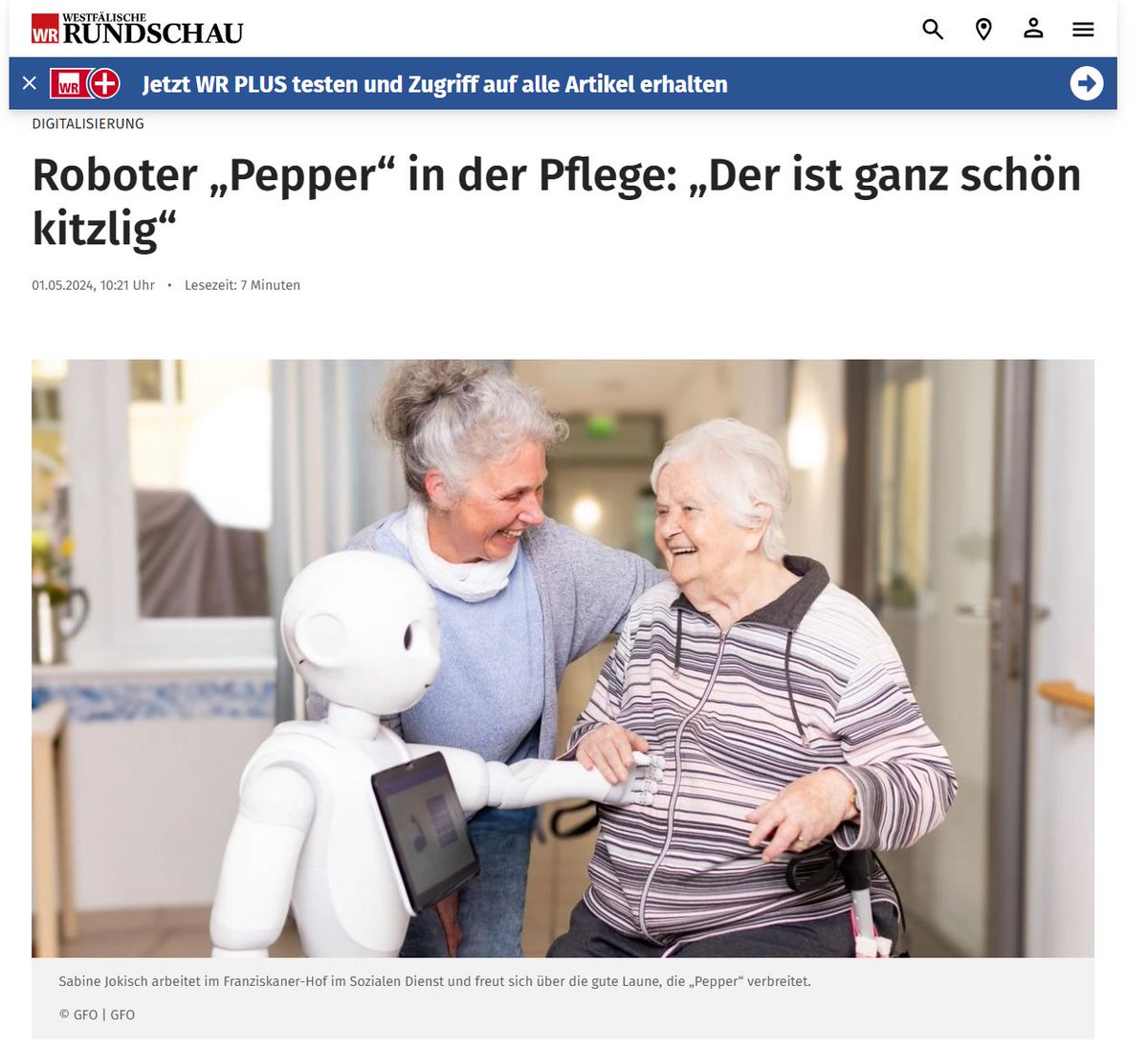 Roboter #Pepper unterstützt seit zweieinhalb Jahren in den #GFO Altenzentren Drolshagen & Attendorn die Mitarbeiter. Erfahrungsbericht über das Projekt 'Robust' des @vdek_NRW via #WestfälischeRundschau wr.de/staedte/kreis-…