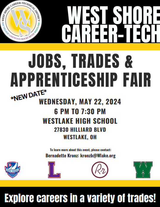 Join us for the Jobs, Trades & Apprenticeship Fair on Wednesday, May 22. This event is open to students in grades 7–12 and their families. Don't miss this opportunity to connect with potential employers and explore careers in a variety of trades!