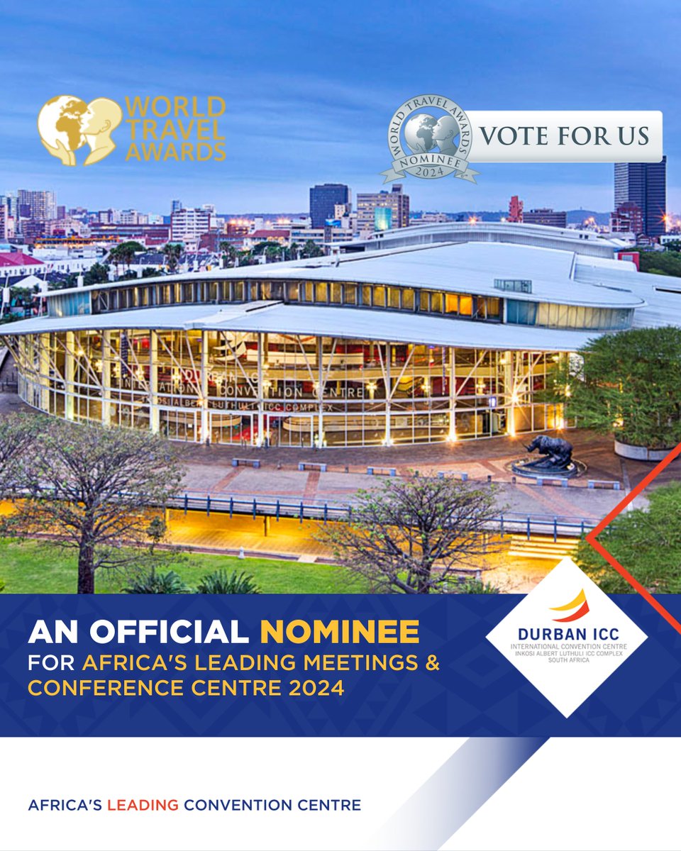 We need your vote to take the title of Africa's Leading Meetings & Conference Centre 2024 at the World Travel Awards! Visit worldtravelawards.com/vote to help your favourite MICE venue shine in the International arena once again!

#DurbanICC #VoteNow #WTA2024