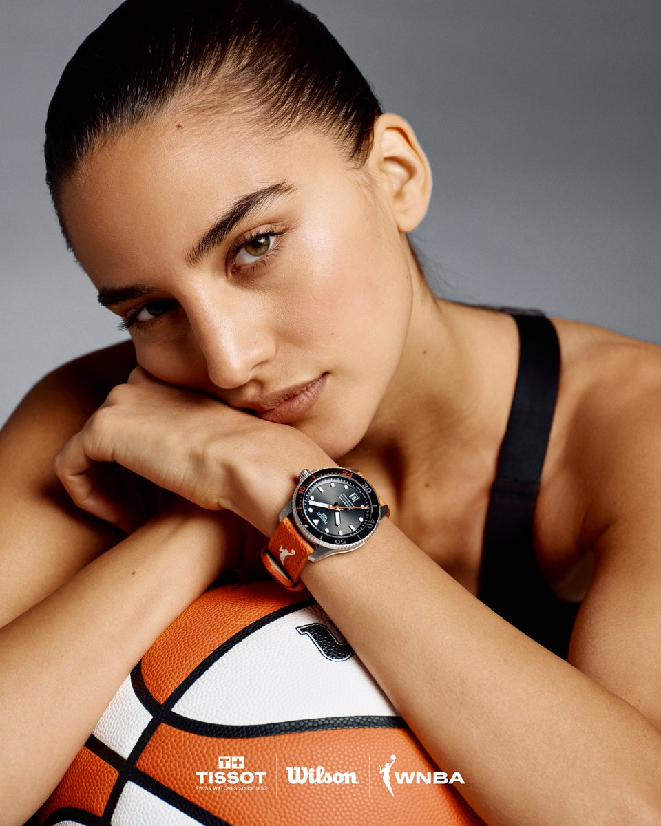 The Tissot Seastar Wilson WNBA is crafted with a bracelet made from official Wilson WNBA Evo-NXT premium composite game material and boasting water resistance up to 300 meters. It pays homage to the unwavering resilience and dedication of WNBA athletes. #Tissot #Wilson #WNBA