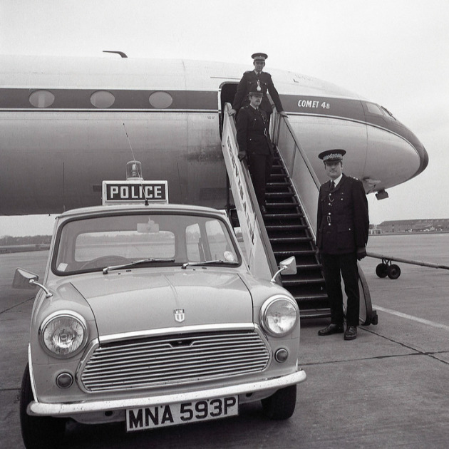 #GMP50 | Two classics of British engineering share space on the tarmac at Manchester Airport in 1976.

Both the Mini and the Comet led the world in terms of their design at the time they were introduced. 

#TBT #ThrowbackThursday