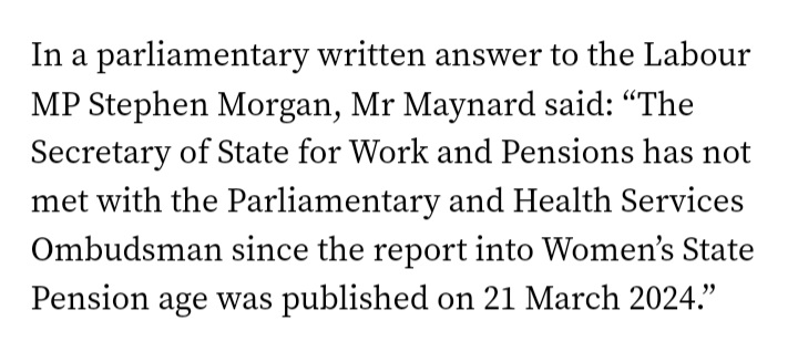 Thank you @StephenMorganMP for asking this important question. Pensions Minister @PaulMaynardUK's reply shows the contempt @MelJStride @DWPgovuk have for #WASPI #1950swomen & Govt's own watchdog @PHSOmbudsman. @WASPI_Campaign #notgoingaway