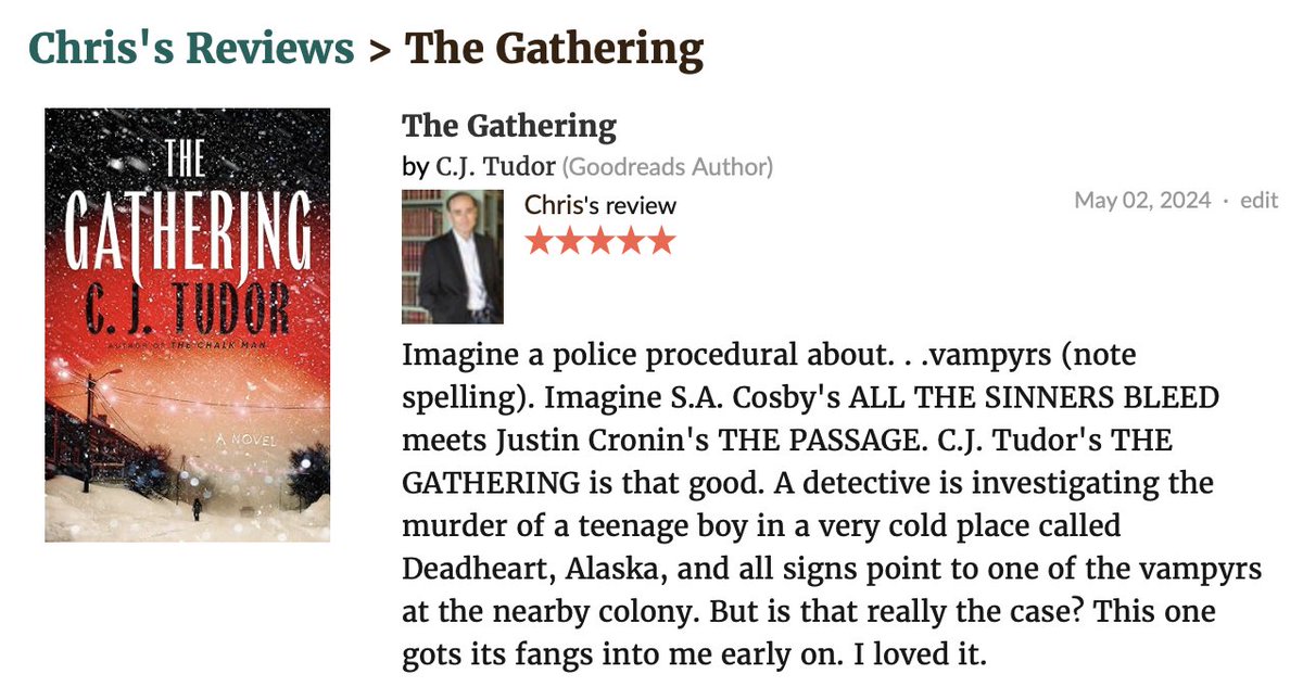 Yes, I loved @cjtudor's THE GATHERING. You will, too.