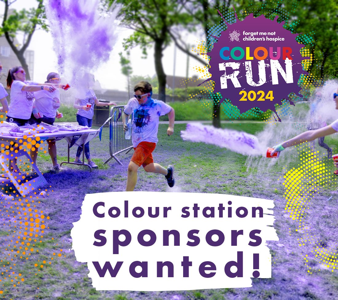 Are your brand colours orange 🧡 or purple purple 💜 heart ? We’re still looking for station sponsors for our Colour Run on June 8th. If your company or organisation would like the opportunity to be a part of it, why not get in touch? Email us at events@forgetmenotchild.co.uk